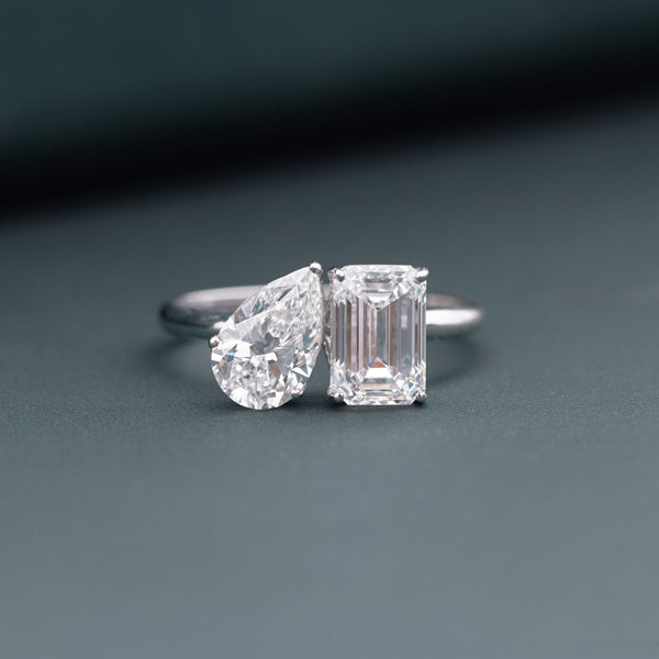 2.61 CT Total Emerald & Pear Lab-Grown Diamond Two-Stone Ring