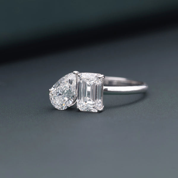 2.61 CT Total Emerald & Pear Lab-Grown Diamond Two-Stone Ring