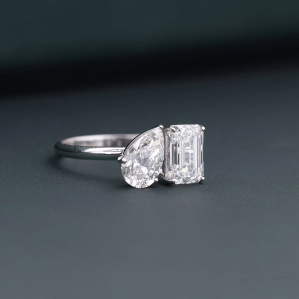 2.61 CT Total Emerald & Pear Lab-Grown Diamond Two-Stone Ring