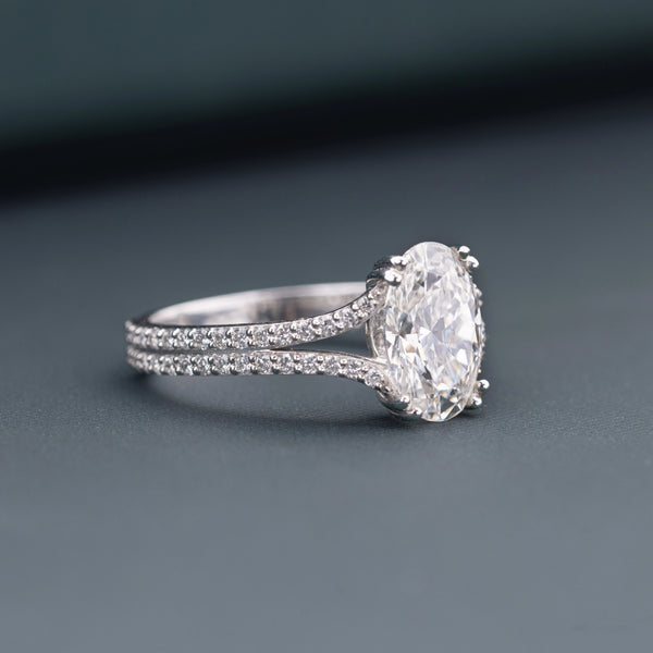 2.57 CT Total Oval Lab-Grown Diamond Engagement Ring with Split Pavé Band