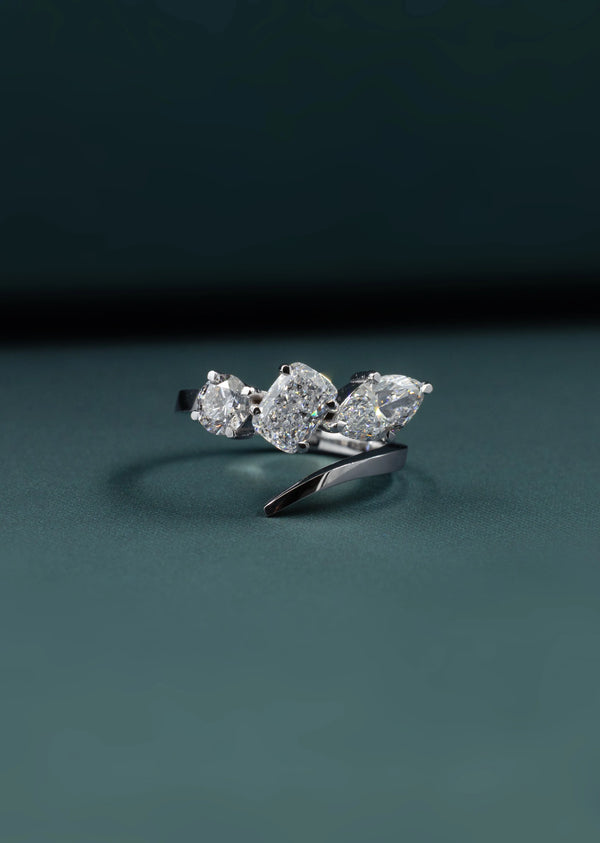 2.09 CTW Mixed-Cut Three Stone Lab-Grown Diamond Ring in Gold
