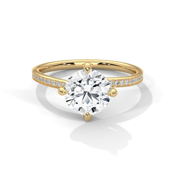 2.15 CT Round Cut Lab-Grown Diamond Twisted Shank Solitaire Ring with Pavé Accent