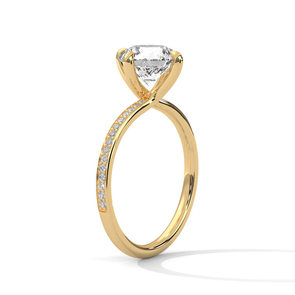 2.15 CT Round Cut Lab-Grown Diamond Twisted Shank Solitaire Ring with Pavé Accent