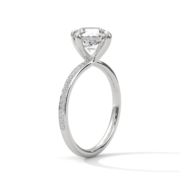 2.15 CT Round Cut Lab-Grown Diamond Twisted Shank Solitaire Ring with Pavé Accent