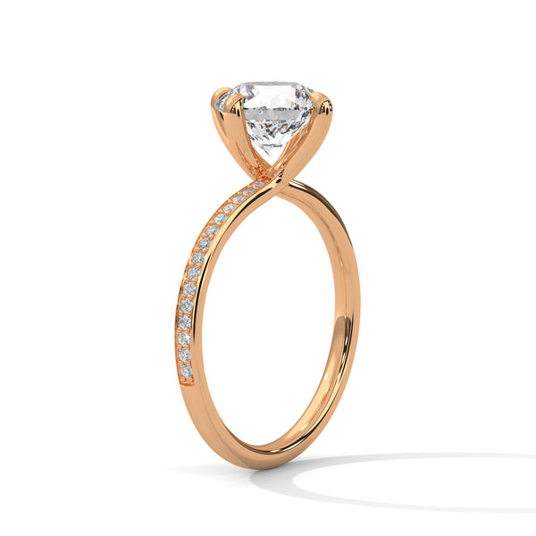 2.15 CT Round Cut Lab-Grown Diamond Twisted Shank Solitaire Ring with Pavé Accent