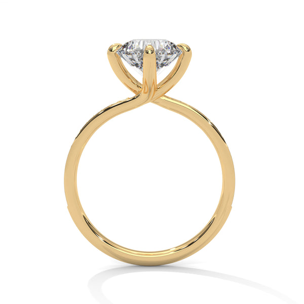 2.15 CT Round Cut Lab-Grown Diamond Twisted Shank Solitaire Ring with Pavé Accent