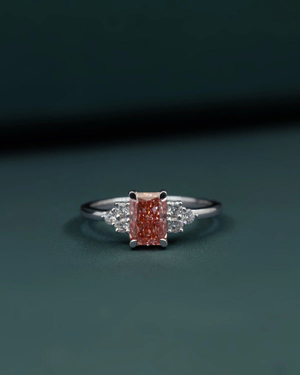 1.24 CTW Radiant Cut Pink Lab-Grown Diamond Three Stone Ring in Gold