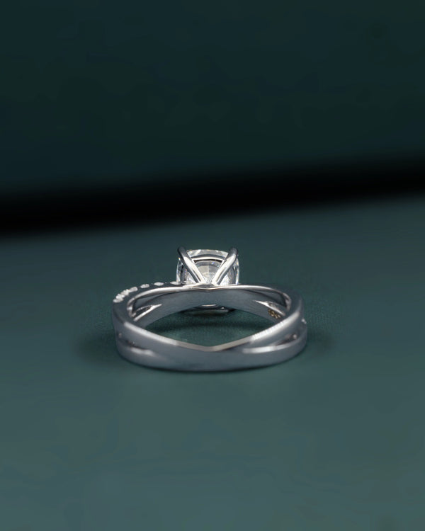 2.40 CTW Cushion Cut Lab-Grown Diamond Curved Pave Engagement Ring