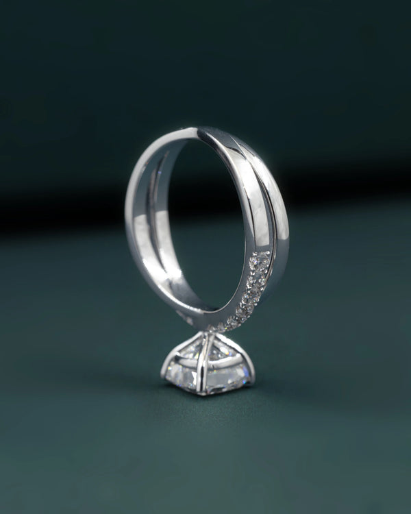 2.40 CTW Cushion Cut Lab-Grown Diamond Curved Pave Engagement Ring