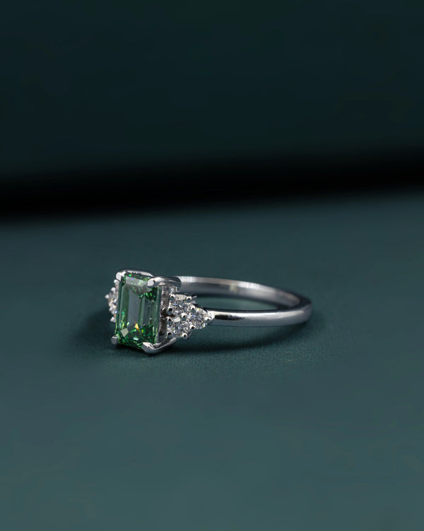 1.28 CTW Emerald & Pear Cut CVD Lab-Grown Diamond Three Stone Ring