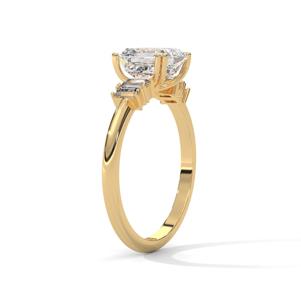 2.31 CT Asscher Cut Lab-Grown Diamond Three-Stone Ring with Emerald Side Stones