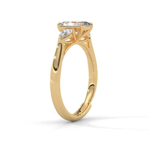 1.50 CT Emerald Cut Lab-Grown Diamond Three-Stone Ring with Pear Side Stones