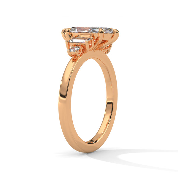 1.85 CT Marquise Cut Lab-Grown Diamond Three-Stone Ring with Emerald & Round Accents