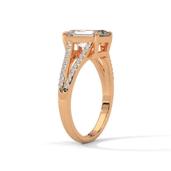 1.93 CT Emerald Cut Lab-Grown Diamond Split Shank Ring with Round Pave Accents