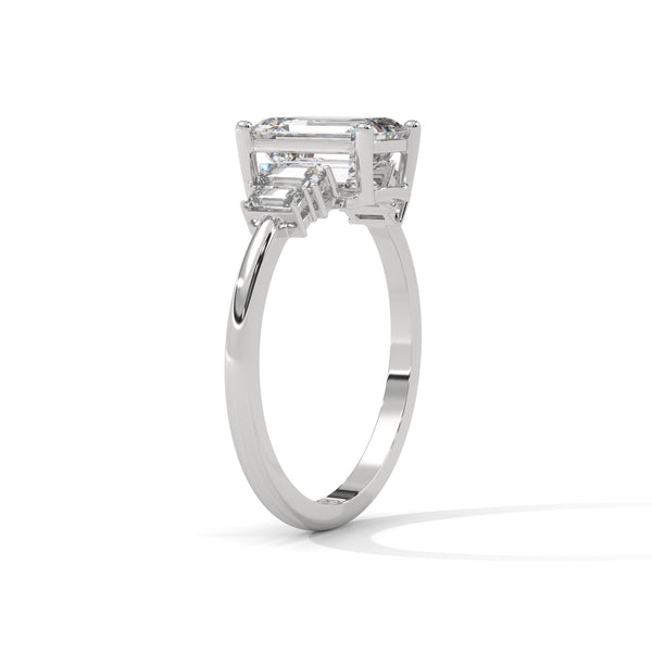 2.19 CT Emerald Cut Lab-Grown Diamond Three-Stone Ring