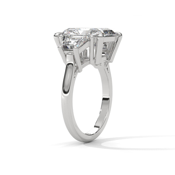 4.05 CT Radiant Cut Lab-Grown Diamond Three-Stone Ring with Trapezoid Side Stones