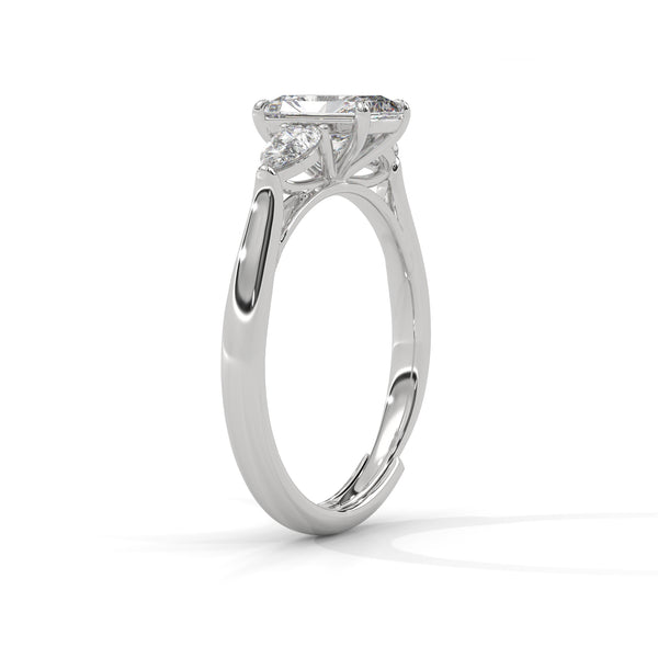 1.50 CT Emerald Cut Lab-Grown Diamond Three-Stone Ring with Pear Side Stones