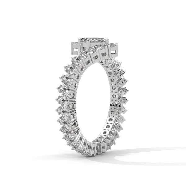 2.97 CT Emerald & Round Lab-Grown Diamond Designer Eternity Ring