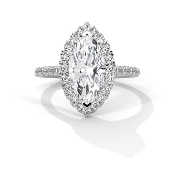 2.72 CT Marquise Cut Lab-Grown Diamond Halo Ring with Pavé Band