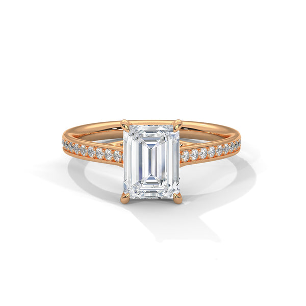 2.21 CT Total Emerald Cut Lab-Grown Diamond Solitaire Ring with Pave Band