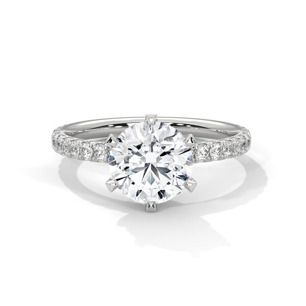 2.24 CT Round Cut Lab-Grown Diamond Solitaire Ring with Pavé Band