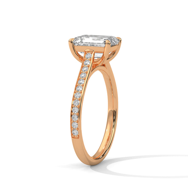 2.24 CT Emerald Cut Lab-Grown Diamond Solitaire Ring with Pavé Band