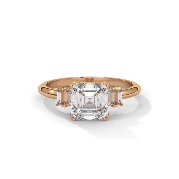 2.31 CT Asscher Cut Lab-Grown Diamond Three-Stone Ring with Emerald Side Stones