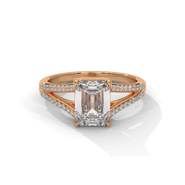 1.93 CT Emerald Cut Lab-Grown Diamond Split Shank Ring with Round Pave Accents