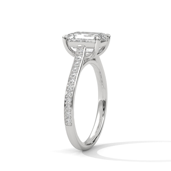 2.24 CT Emerald Cut Lab-Grown Diamond Solitaire Ring with Pavé Band