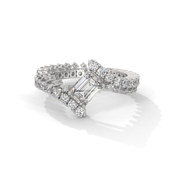 2.97 CT Emerald & Round Lab-Grown Diamond Designer Eternity Ring