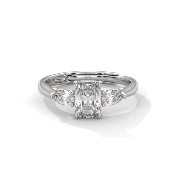 1.50 CT Emerald Cut Lab-Grown Diamond Three-Stone Ring with Pear Side Stones