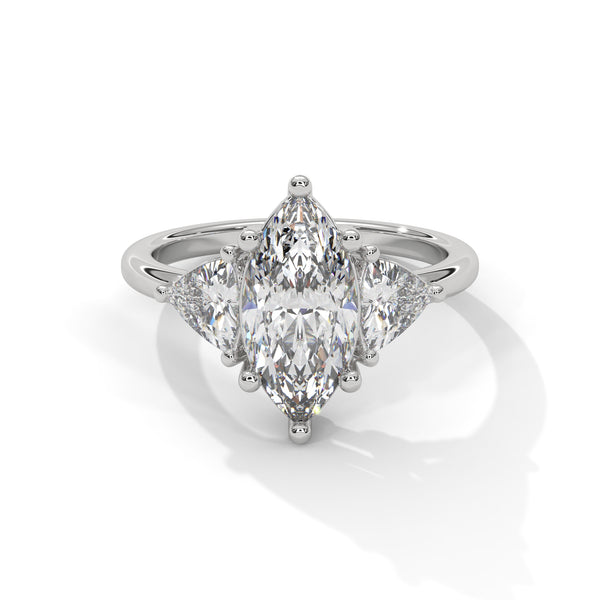4.10 CT Marquise Cut Lab-Grown Diamond Three-Stone Ring with Side Accents