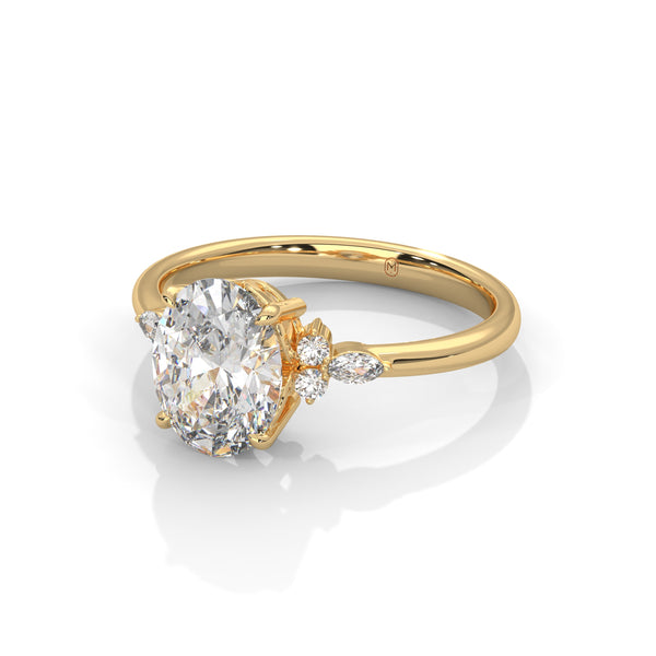 2.11 CT Oval Lab-Grown Diamond Three-Stone Ring with Marquise & Round Accents