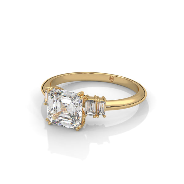 2.31 CT Asscher Cut Lab-Grown Diamond Three-Stone Ring with Emerald Side Stones