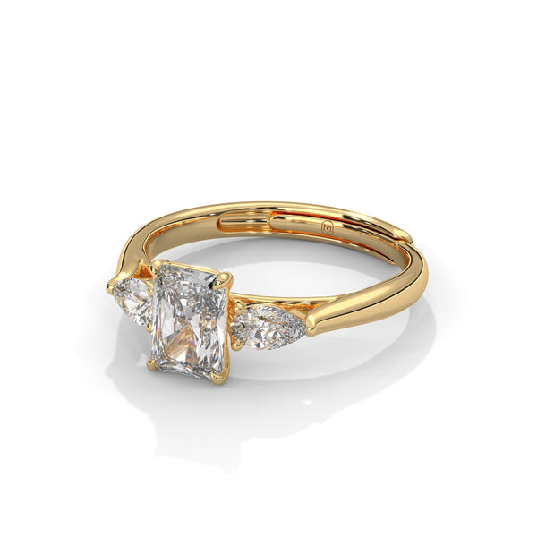 1.50 CT Emerald Cut Lab-Grown Diamond Three-Stone Ring with Pear Side Stones