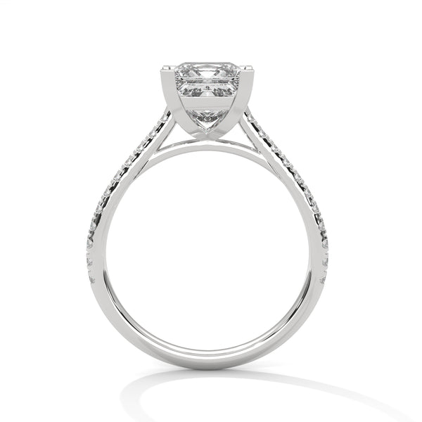2.22 CT Princess Cut Lab-Grown Diamond Solitaire Ring with Pavé Band