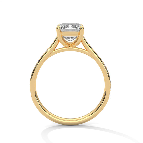 2.24 CT Emerald Cut Lab-Grown Diamond Solitaire Ring with Pavé Band