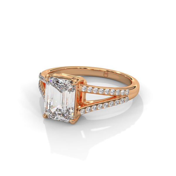 1.93 CT Emerald Cut Lab-Grown Diamond Split Shank Ring with Round Pave Accents