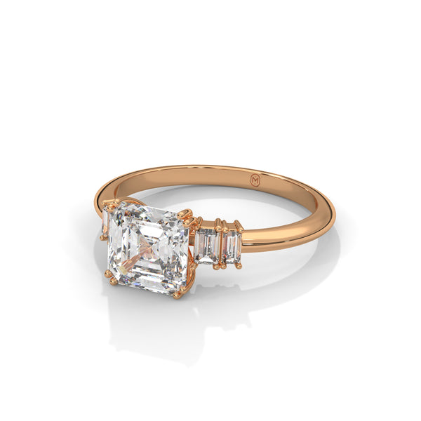 2.31 CT Asscher Cut Lab-Grown Diamond Three-Stone Ring with Emerald Side Stones