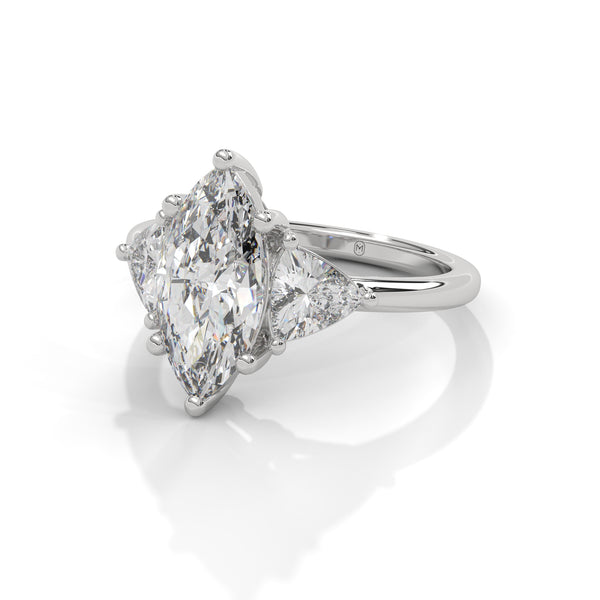 4.10 CT Marquise Cut Lab-Grown Diamond Three-Stone Ring with Side Accents