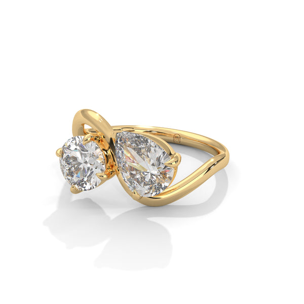 2.50 CT Round & Pear Lab-Grown Diamond Toi Et Moi Open Ring