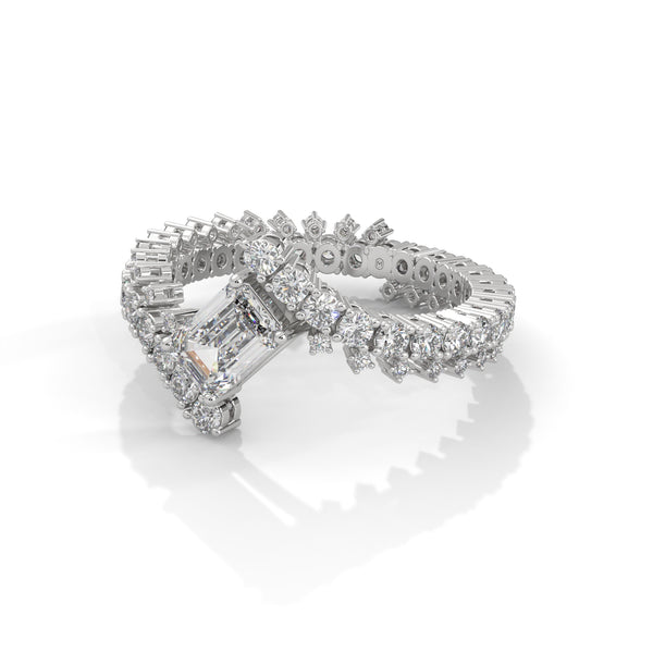 2.97 CT Emerald & Round Lab-Grown Diamond Designer Eternity Ring