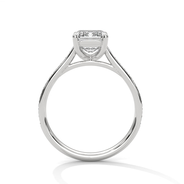 2.24 CT Emerald Cut Lab-Grown Diamond Solitaire Ring with Pavé Band