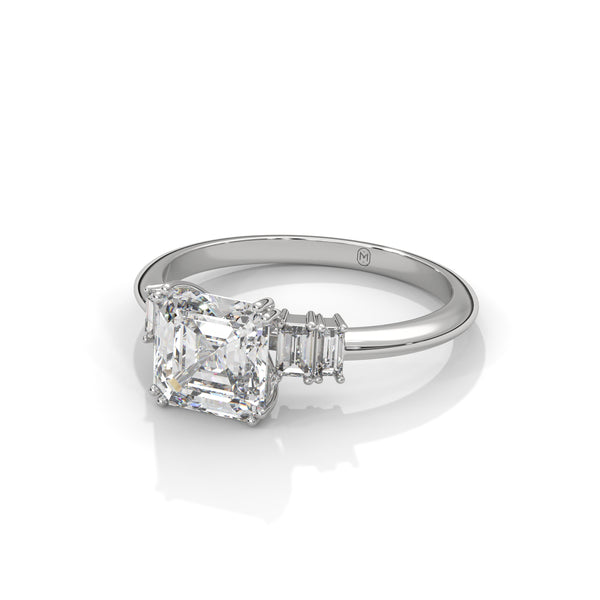 2.31 CT Asscher Cut Lab-Grown Diamond Three-Stone Ring with Emerald Side Stones