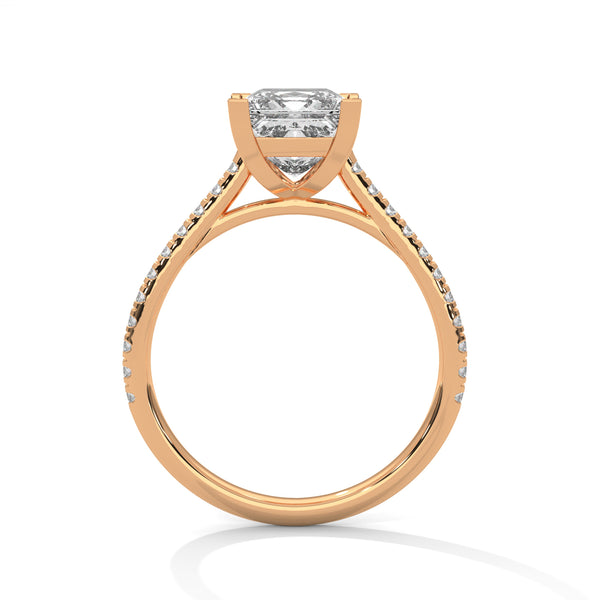 2.22 CT Princess Cut Lab-Grown Diamond Solitaire Ring with Pavé Band