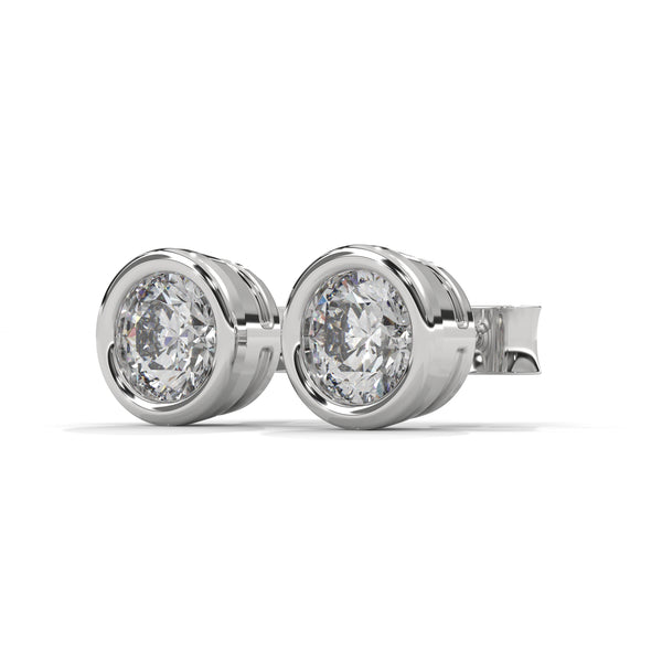 0.50 CT Round Bezel-Set CVD Lab-Grown Diamond Stud Earrings