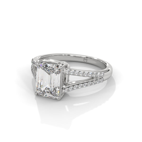 1.93 CT Emerald Cut Lab-Grown Diamond Split Shank Ring with Round Pave Accents