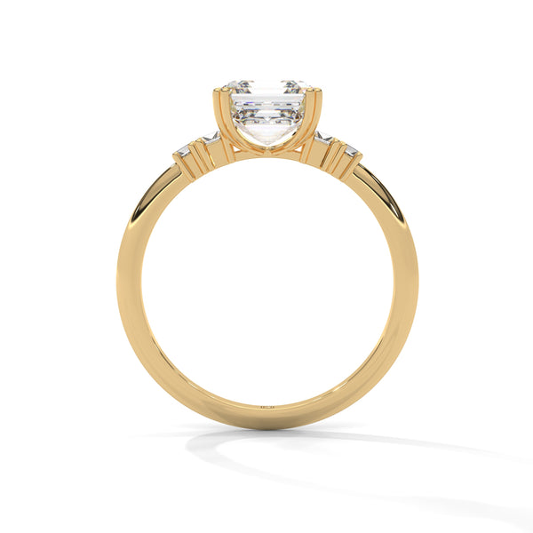 2.31 CT Asscher Cut Lab-Grown Diamond Three-Stone Ring with Emerald Side Stones