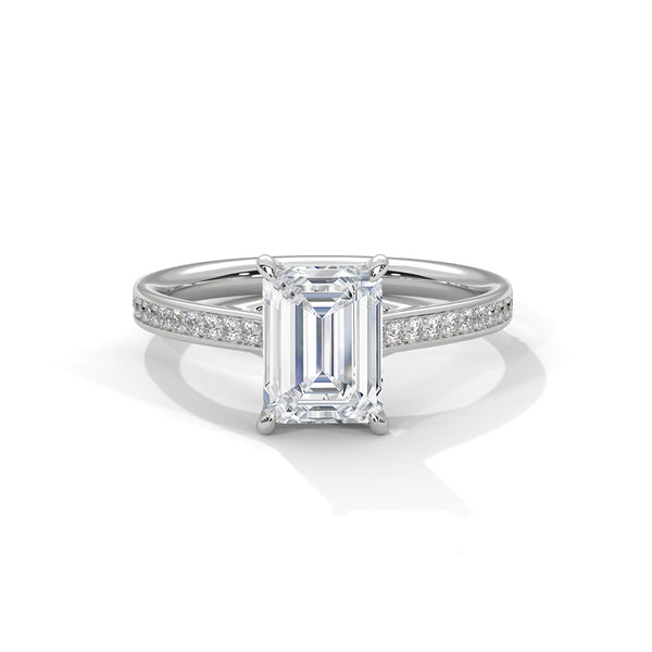 2.21 CT Total Emerald Cut Lab-Grown Diamond Solitaire Ring with Pave Band