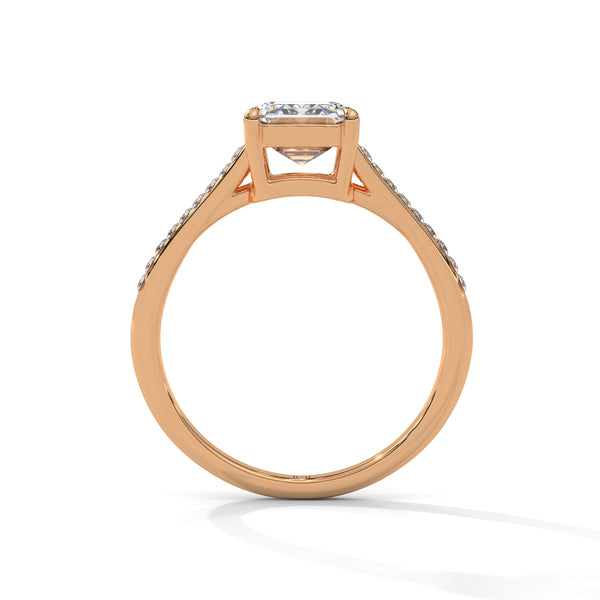 1.93 CT Emerald Cut Lab-Grown Diamond Split Shank Ring with Round Pave Accents